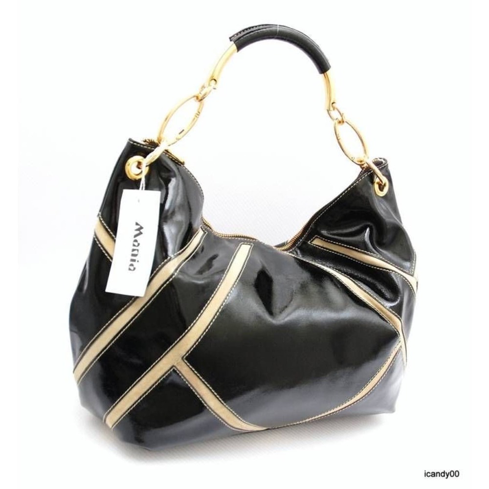 MANIA Italy SHOULDER BAG HANDBAG HOBO TOTE BLACK NWT